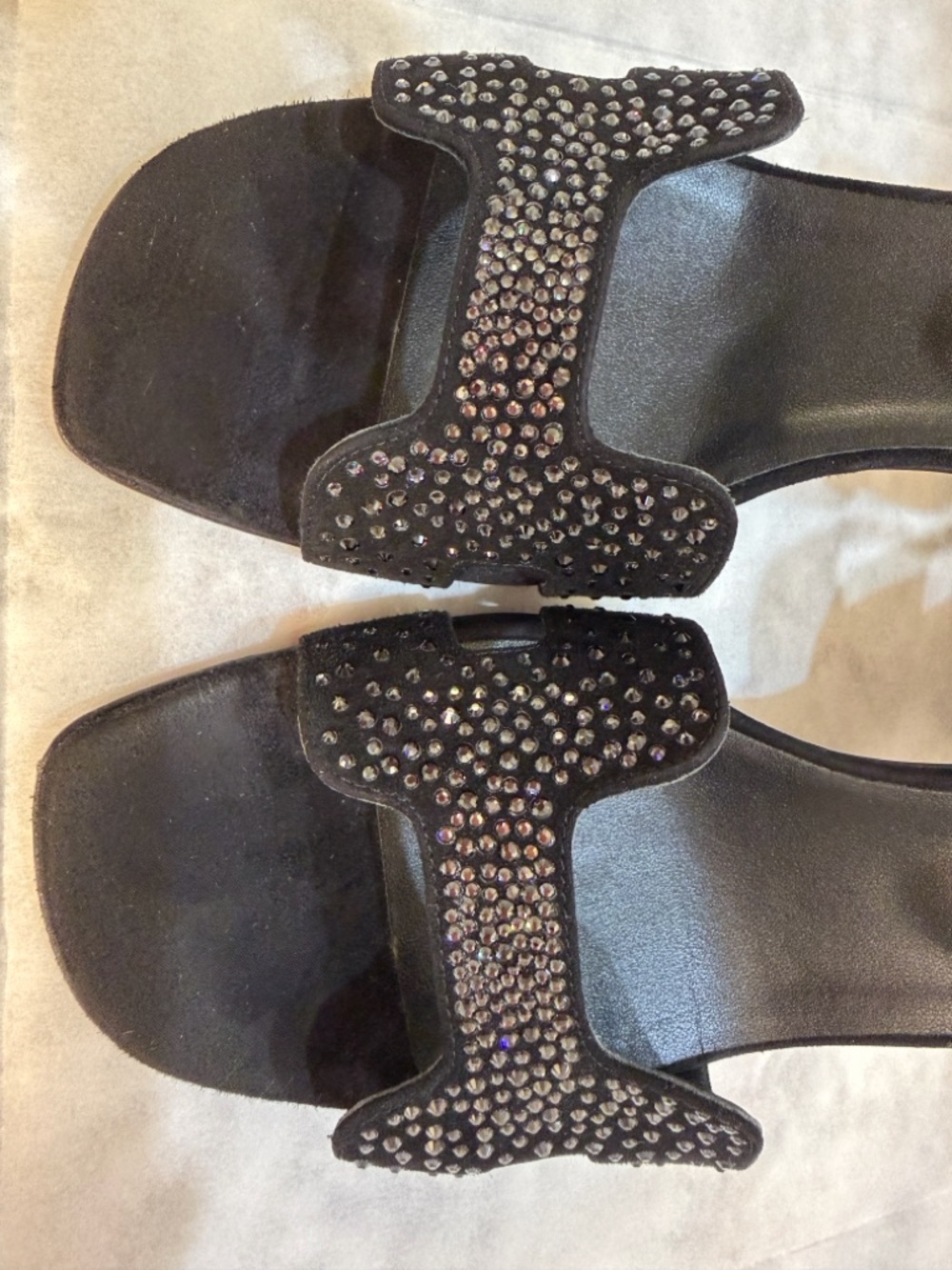 Hermes Black Suede Crystal Embellished Slingback H Sandals Size 39,9 (US 9,5) - Picture 11 of 17